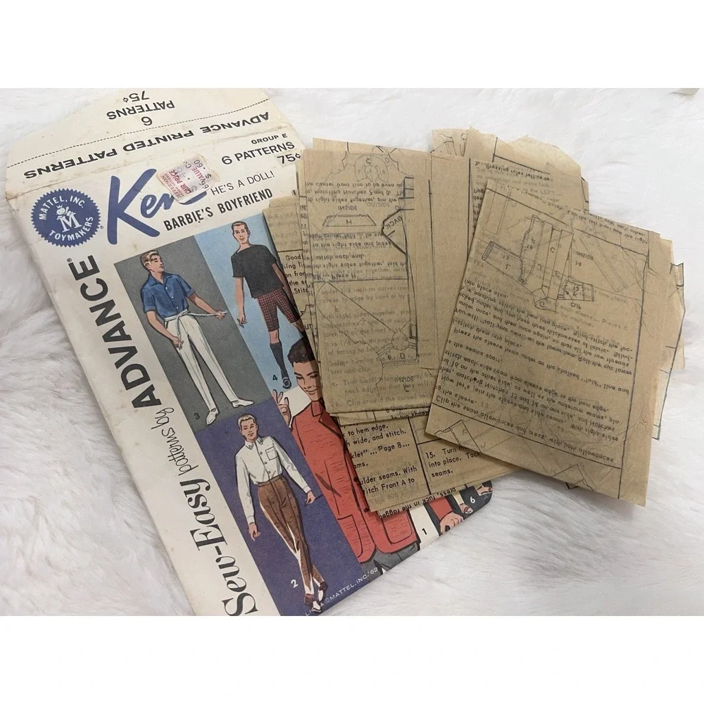 Vtg 1960s Barbie Clothing Fabric Panel And Simplicity Patterns 11-12